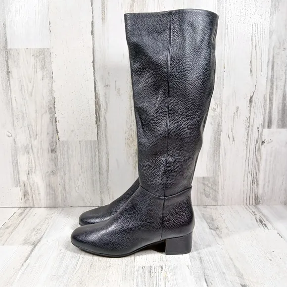 NEW Gentle Souls Ella Stove Black Leather Knee High Block Heel Boots #1272