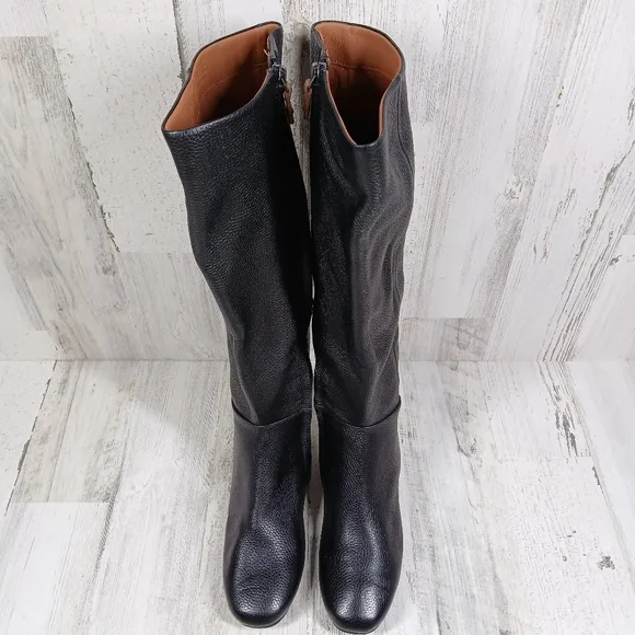NEW Gentle Souls Ella Stove Black Leather Knee High Block Heel Boots #1272