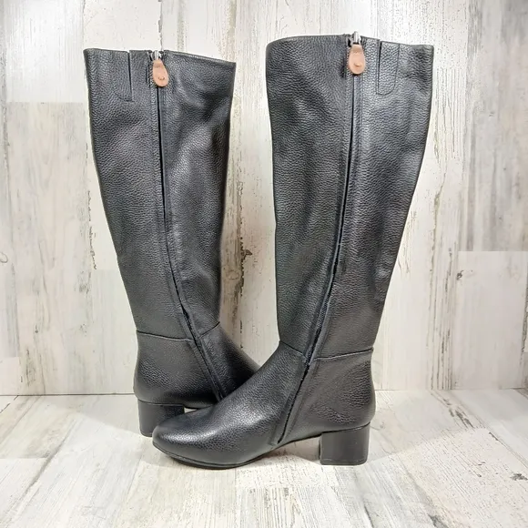 NEW Gentle Souls Ella Stove Black Leather Knee High Block Heel Boots #1272