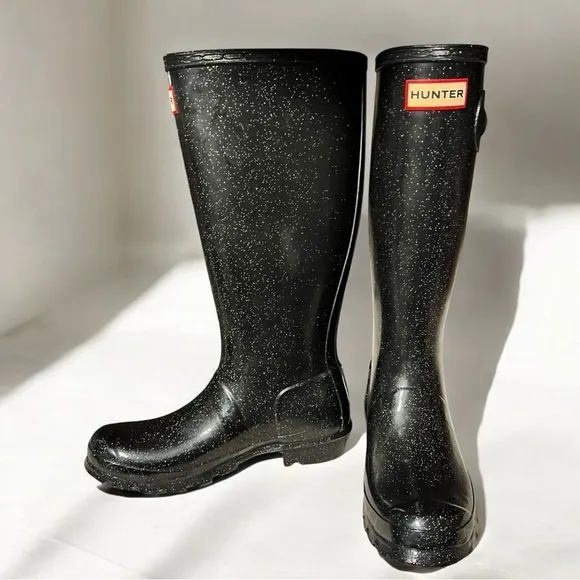 🌻NEW HUNTER Big Kids Original Giant Glitter Rain Boots Size 4 Boy / 5 Girl