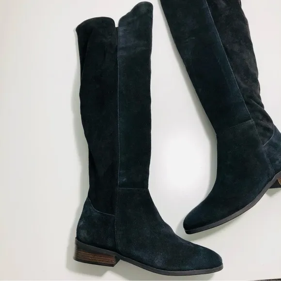 NEW Lucky Brand Calypso Over-The-Knee Boot in Black Suede Fabric Combo size 6.5