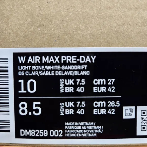 New Nike Air Max Pre-Day Light Bone Sanddrift Women's Shoes Size 10