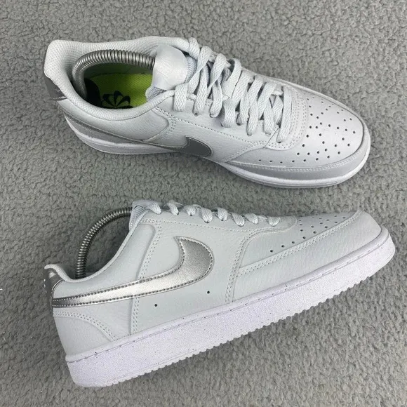 New Nike Shoes Court Vision Low Womens 9.5 Pure Platinum Silver Mens 8 Unisex