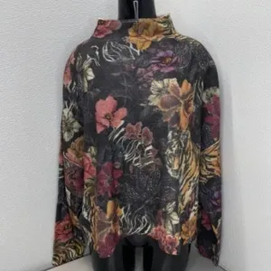 NEW PILCRO Sweater Black/Multi Size L The Alani Cashmere Mockneck Long Sleeve