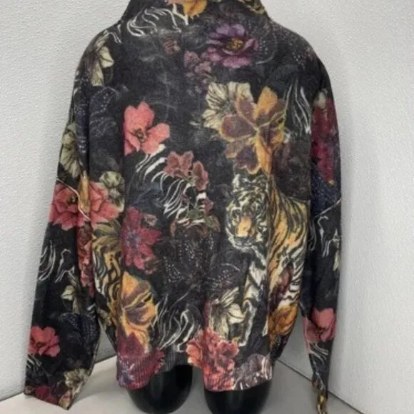 NEW PILCRO Sweater Black/Multi Size L The Alani Cashmere Mockneck Long Sleeve