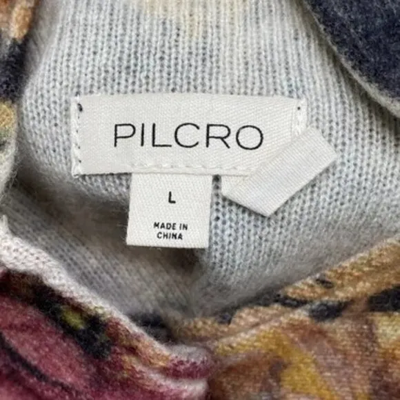 NEW PILCRO Sweater Black/Multi Size L The Alani Cashmere Mockneck Long Sleeve