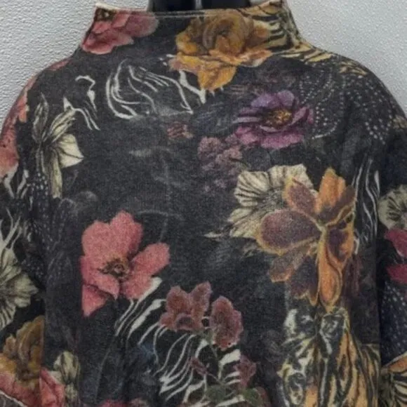 NEW PILCRO Sweater Black/Multi Size L The Alani Cashmere Mockneck Long Sleeve
