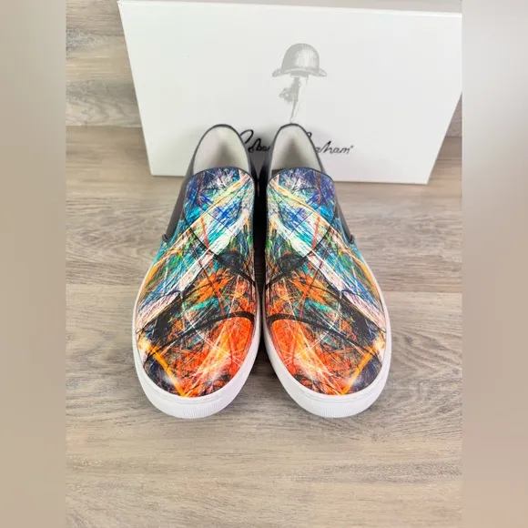 New Robert Graham Splash Mens Blue Leather Lifestyle Sneakers Shoes
