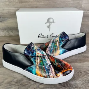 New Robert Graham Splash Mens Blue Leather Lifestyle Sneakers Shoes