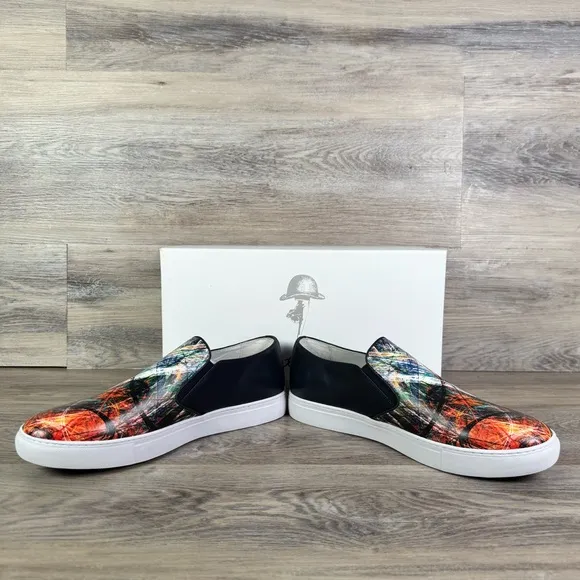New Robert Graham Splash Mens Blue Leather Lifestyle Sneakers Shoes