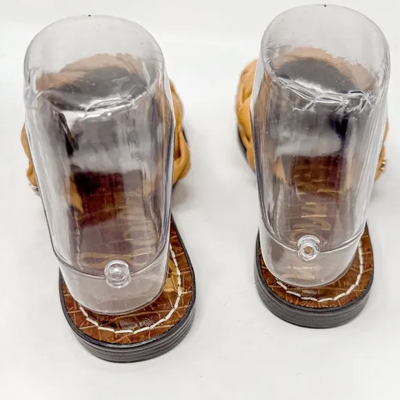 NEW Sam Edelman Griffin Tan Leather Woven Slide Sandals, Size 5, MSRP $126