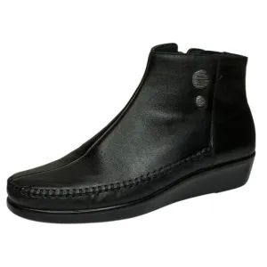 New SAS Comfort Ankle Boots Black Leather Retro Silver Button Accents Size 10 S