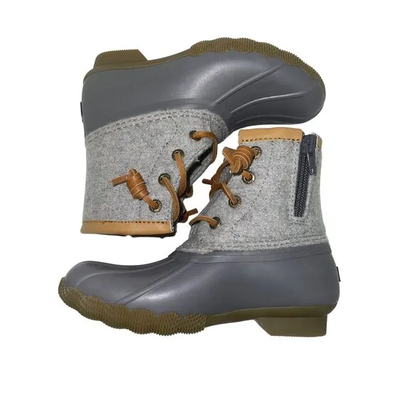 NEW! Sperry Youth Girls Saltwater Duck Boots Grey Wool Toddler Size 12 STK163900