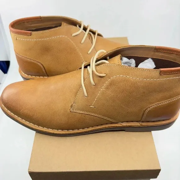 NEW Steve Madden Mens Hestonn Chukka Leather Shoes Double-Stitched Tan Size 12
