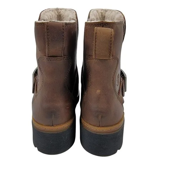 NEW Timberland Graceyn Waterproof Biker Boots Leather Brown Size 6