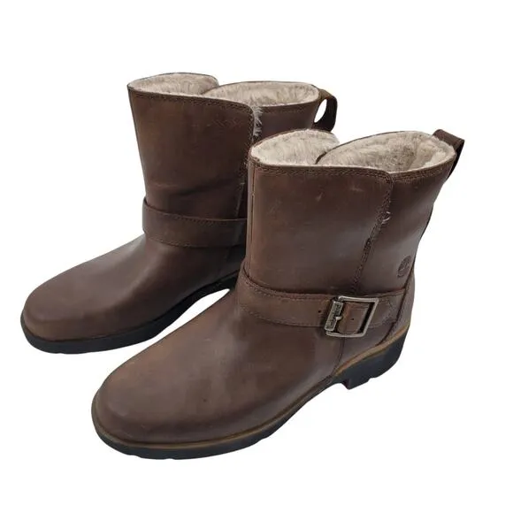 NEW Timberland Graceyn Waterproof Biker Boots Leather Brown Size 6