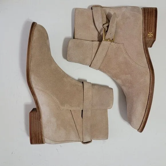 NEW Tory Burch Womens Brooke Beige Suede Ankle Boots 10.5 Luxury Designer
