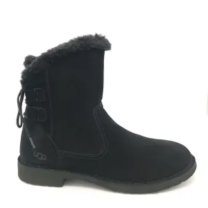 NEW UGG Naiyah Boots Womens 9 Black Suede Wool Shearling Cozy Dark Lace Up