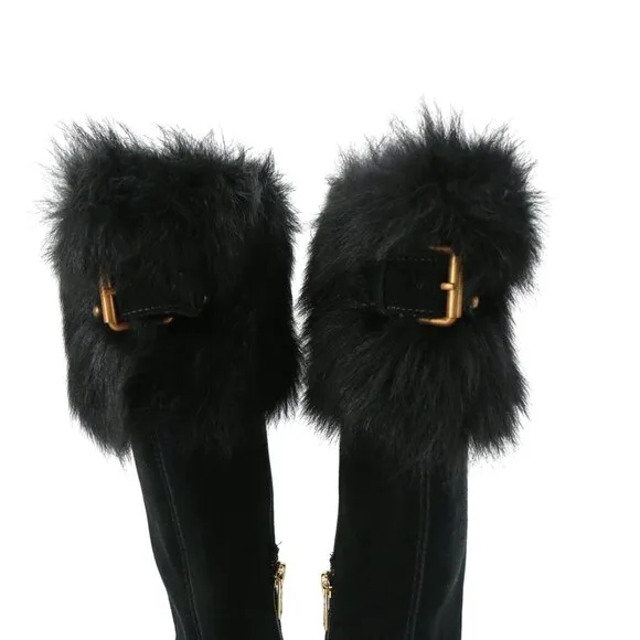 New UGG Valberg Black Tall Suede Fur Cuff Boots 5.5