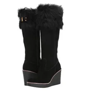New UGG Valberg Black Tall Suede Fur Cuff Boots 5.5