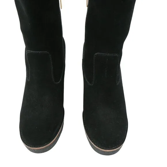 New UGG Valberg Black Tall Suede Fur Cuff Boots 5.5