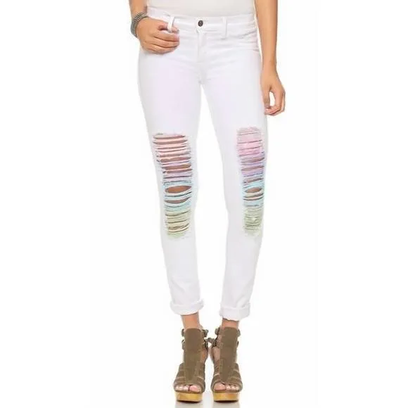 NEW WILDFOX wildfox marianne starbuster mid rise skinny jeans in multicolor