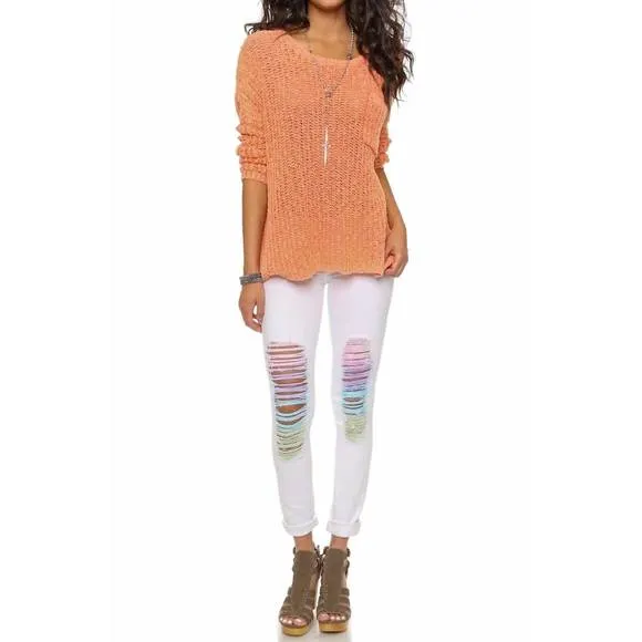 NEW WILDFOX wildfox marianne starbuster mid rise skinny jeans in multicolor