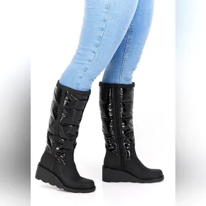 New w/o Box INC International Concepts Hiliah Puffer Wedge Black Boots Size 5