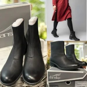 NEW Dansko $200 Brianne Waterproof Leather Back Zip Ankle Boots Size EU 38
