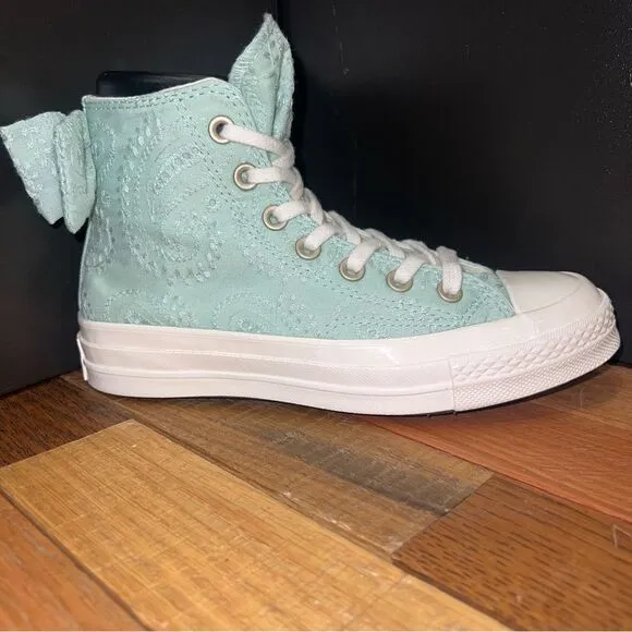 NEW Women's Converse Chuck 70 Bow Mint Green Embroidered Floral Paisley Sneakers