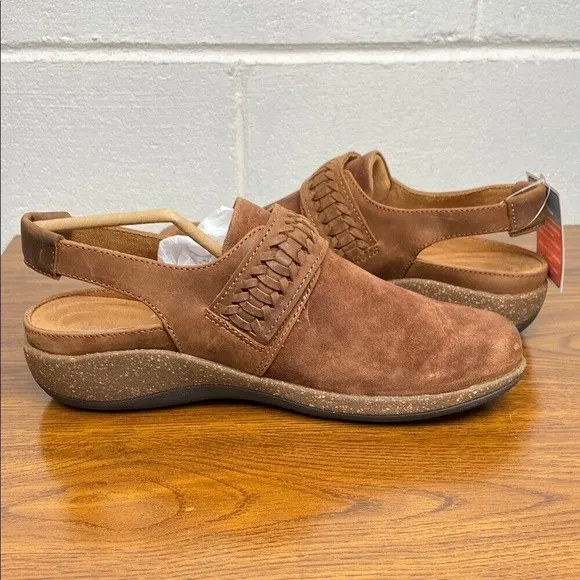 NIB Aetrex Women's Leni Leather Tobacco Brown Slingback Clog Shoes DM332 EU40