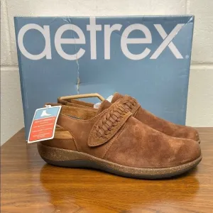 NIB Aetrex Women's Leni Leather Tobacco Brown Slingback Clog Shoes DM332 EU40