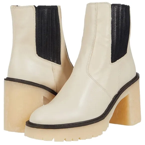 NIB Free People James Chelsea White Cream Black Leather Boots Size 9 /EU 39.5