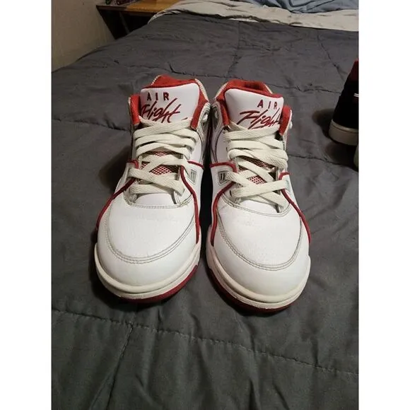 Nike Air Flight 89 Basketball‎ Shoes Sz 6.5Y 306252-105 White Red Leather Shoe