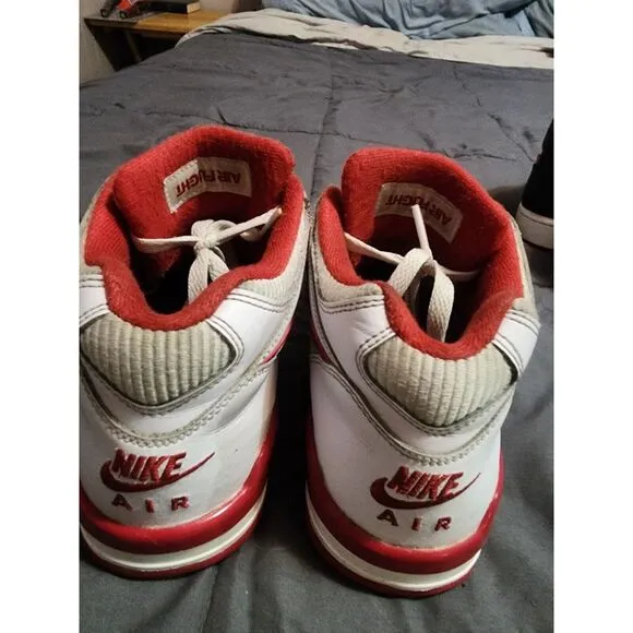 Nike Air Flight 89 Basketball‎ Shoes Sz 6.5Y 306252-105 White Red Leather Shoe