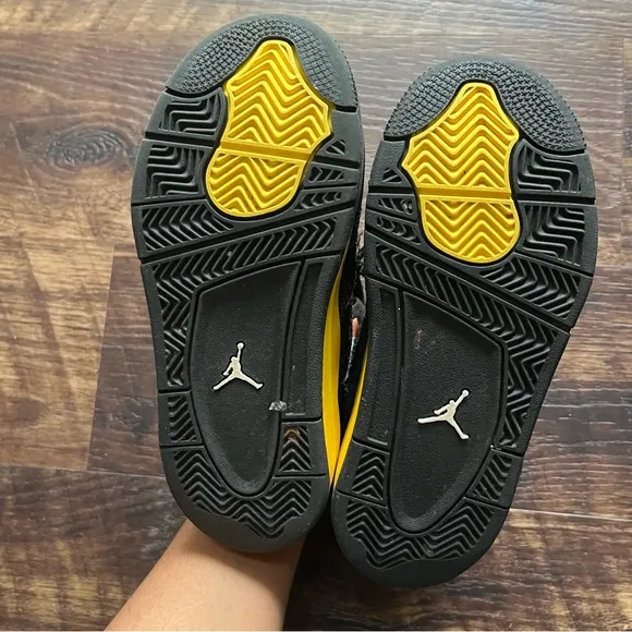 Nike air jordan 4 retro IV BQ7669-017 black yellow thunder sneakers shoes 13C