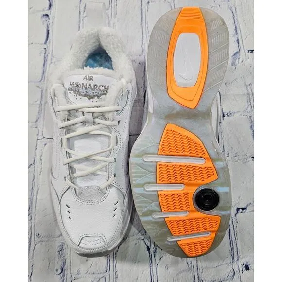 Nike Air Monarch IV PRM Snow Day White Orange Shoes AV6676 100 MENS SIZE 9.5
