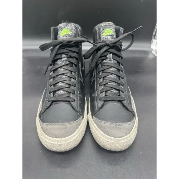 Nike Blazer Mid 77 Recycled Black Grey Wool Logo Casual Shoes Mens Size 10.5 EUC