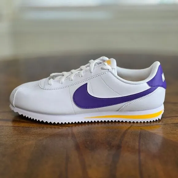 Nike Cortez Leather Los Angeles Lakers Shoes Men's 7 White Purple Gold New LE