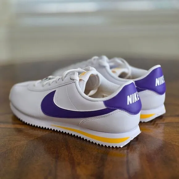Nike Cortez Leather Los Angeles Lakers Shoes Men's 7 White Purple Gold New LE