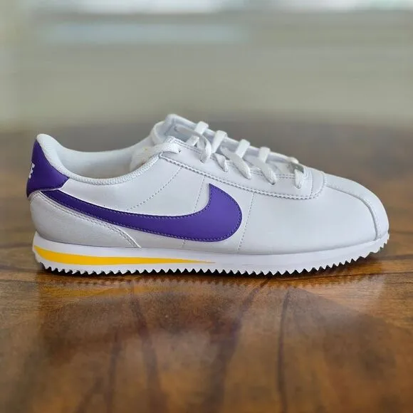 Nike Cortez Leather Los Angeles Lakers Shoes Men's 7 White Purple Gold New LE