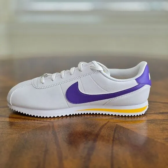 Nike Cortez Leather Los Angeles Lakers Shoes Men's 7 White Purple Gold New LE