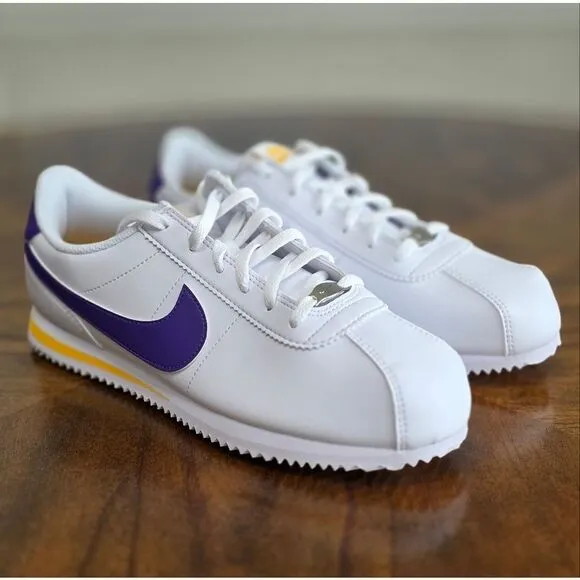 Nike Cortez Leather Los Angeles Lakers Shoes Men's 7 White Purple Gold New LE