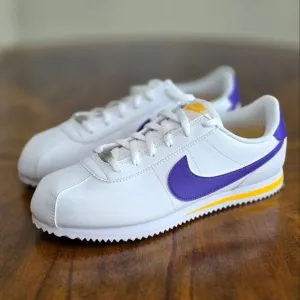 Nike Cortez Leather Los Angeles Lakers Shoes Men's 7 White Purple Gold New LE
