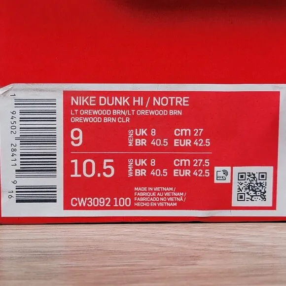 Nike Dunk Hi x Notre Shoes Mens Size 9 Light Orewood Brown Athletic CW3092-100
