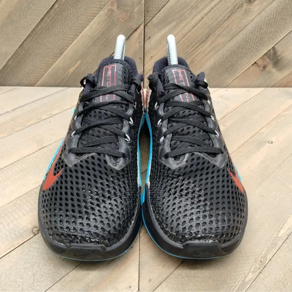 Nike Metcon 6 Gym Training Shoes Womens Size 7.5 Black White Red Blue Sneakers