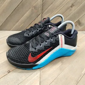 Nike Metcon 6 Gym Training Shoes Womens Size 7.5 Black White Red Blue Sneakers