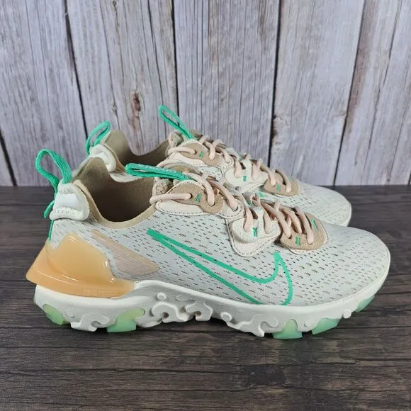 Nike NSW React Vision Lace Up Sneaker Women's Sz 7 Pearl White Green Glow Sesame