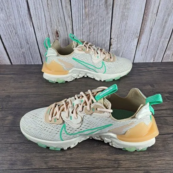 Nike NSW React Vision Lace Up Sneaker Women's Sz 7 Pearl White Green Glow Sesame