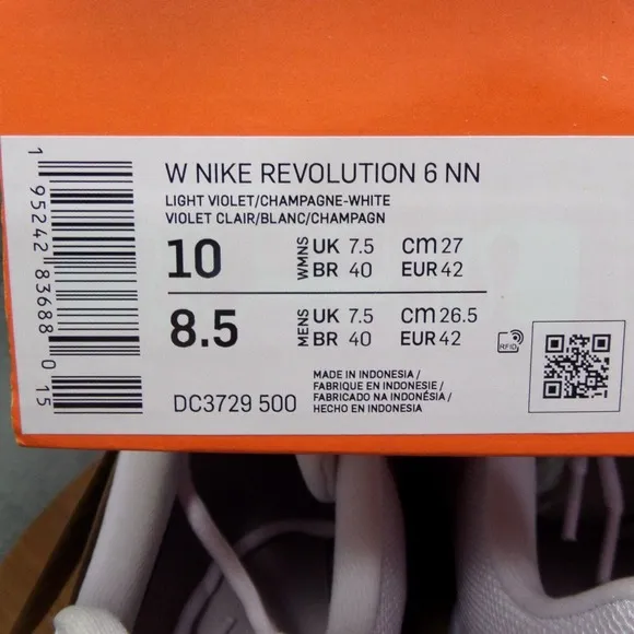 Nike Revolution 6 NN Light Violent and White Shoes Woman's Size 10 DC3729-500